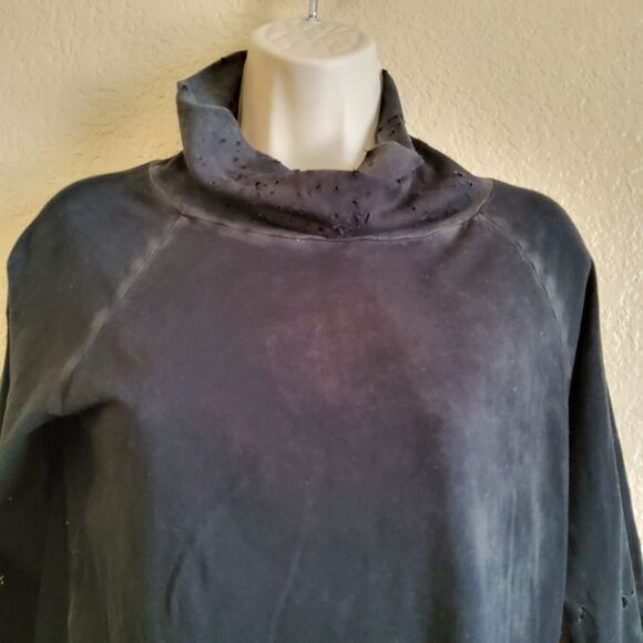 NWOT Black Cashmere Distressed Distroyed Ripped Turtleneck Jersey Knit Top S - Picture 5 of 9